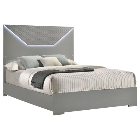 Foster Eastern King Panel Bed LED Headboard Grey High GlossGrey High Gloss