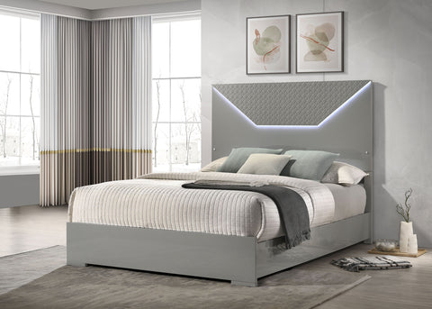 Foster Queen Panel Bed LED Headboard Grey High GlossGrey High Gloss