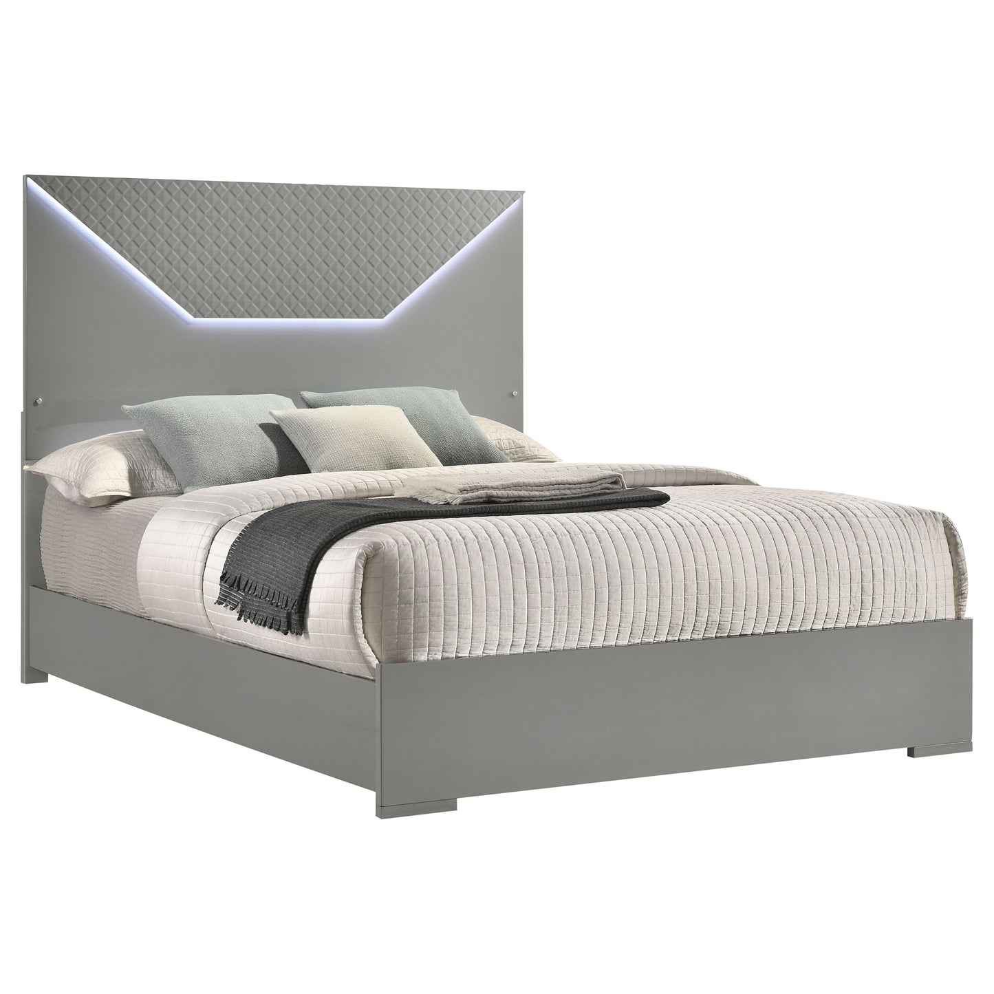 foster queen panel bed led headboard grey high glossgrey high gloss