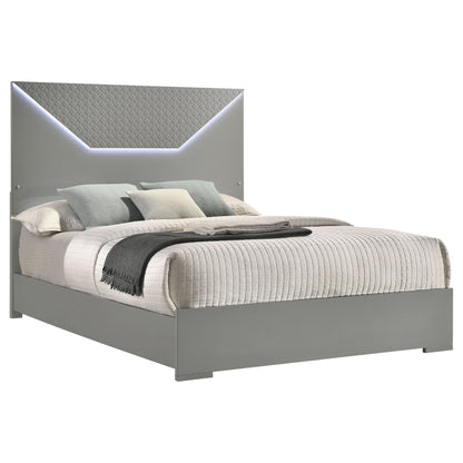 Foster Queen Panel Bed LED Headboard Grey High GlossGrey High Gloss