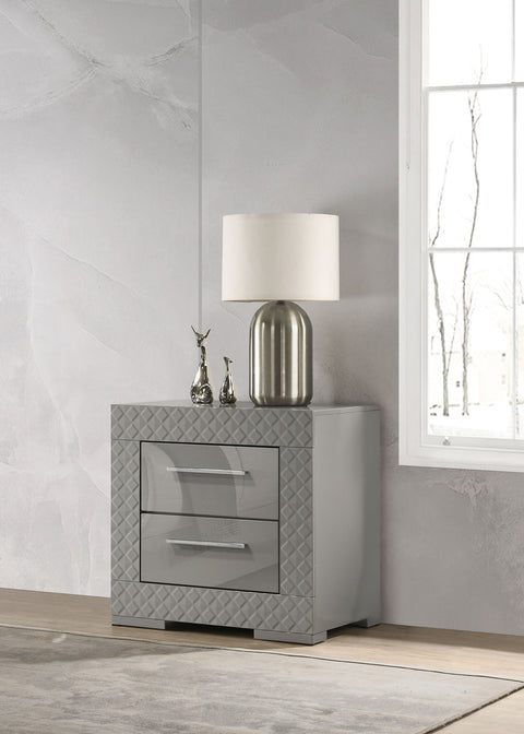 Foster 2-drawer Nightstand Bedside Table Grey High GlossGrey High Gloss