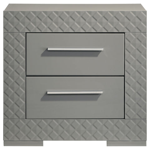 Foster 2-drawer Nightstand Bedside Table Grey High GlossGrey High Gloss