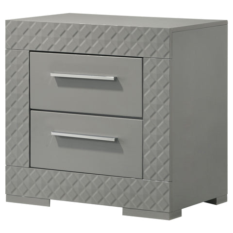 Foster 2-drawer Nightstand Bedside Table Grey High GlossGrey High Gloss