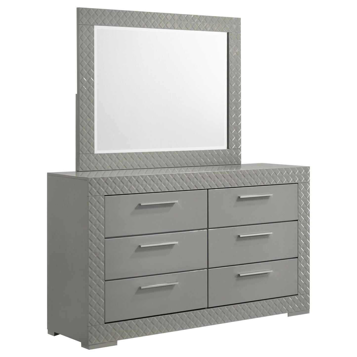 foster 6-drawer dresser and mirror grey high glossgrey high gloss