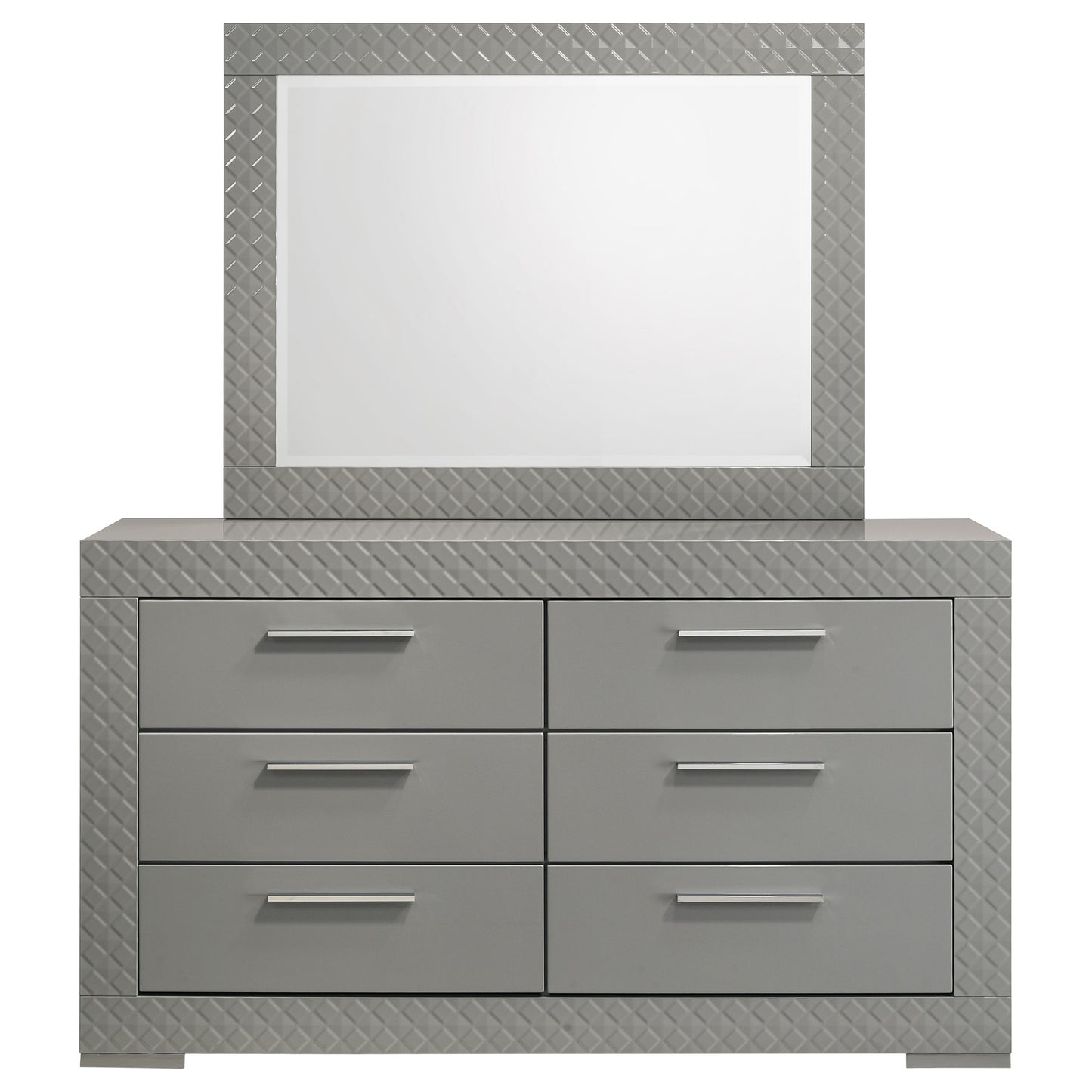 foster 6-drawer dresser and mirror grey high glossgrey high gloss