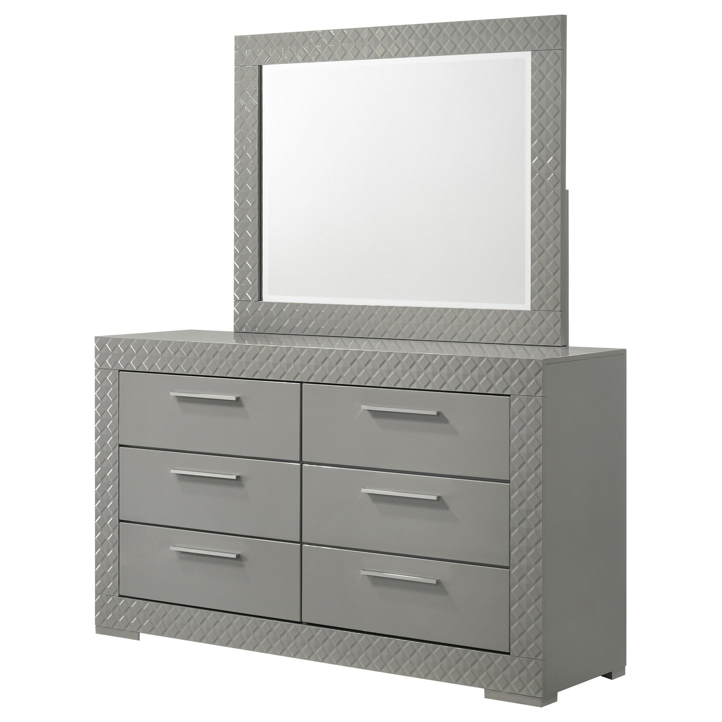 foster 6-drawer dresser and mirror grey high glossgrey high gloss