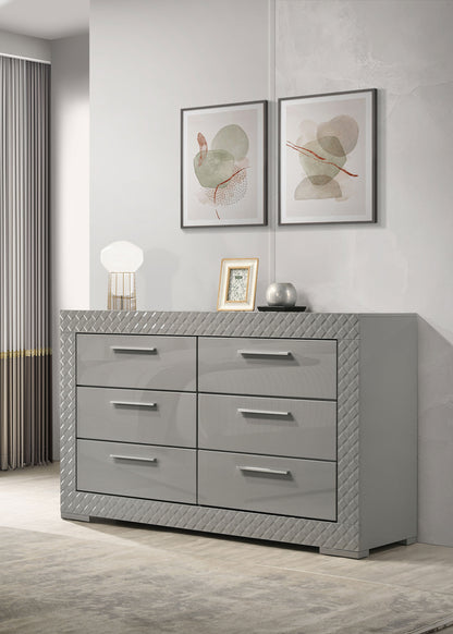 Foster 6-drawer Dresser Cabinet Grey High GlossGrey High Gloss