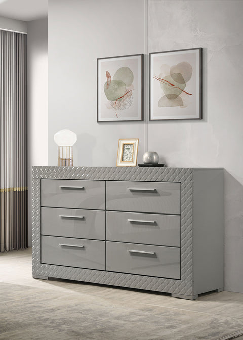 Foster 6-drawer Dresser Cabinet Grey High GlossGrey High Gloss