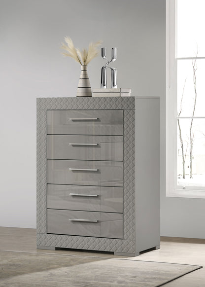 Foster 5-drawer Bedroom Chest of Drawers Grey High GlossGrey High Gloss