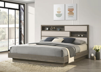 Keese Eastern King Bed Bookcase Headboard Grey OakGrey Oak/Almond