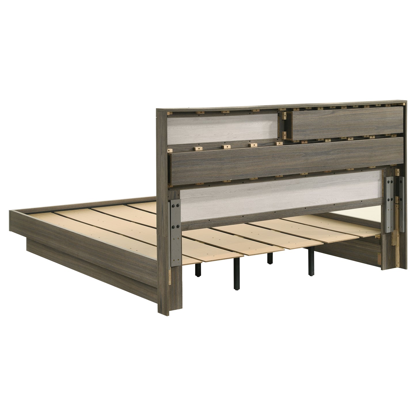 keese eastern king bed bookcase headboard grey oakgrey oak/almond