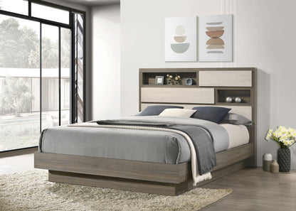 Keese Queen Bed Bookcase Headboard Grey OakGrey Oak/Almond