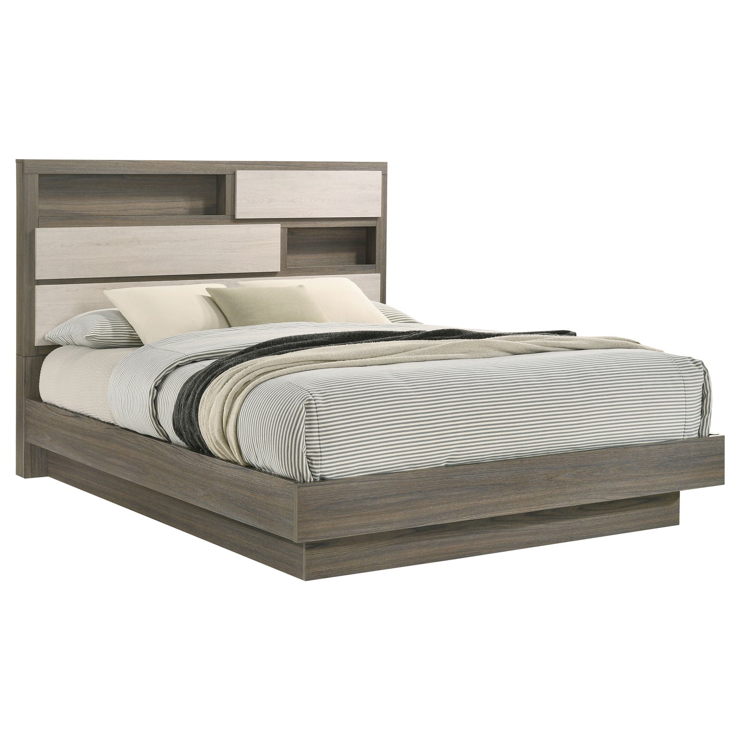 keese queen bed bookcase headboard grey oakgrey oak/almond