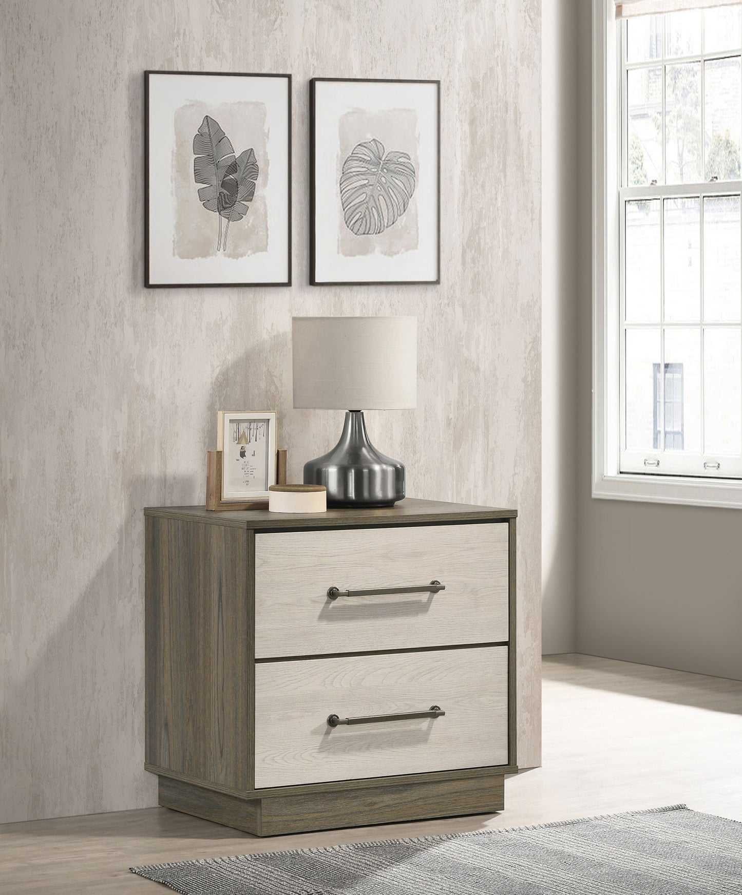 keese 2-drawer nightstand bedside table grey oakgrey oak/almond