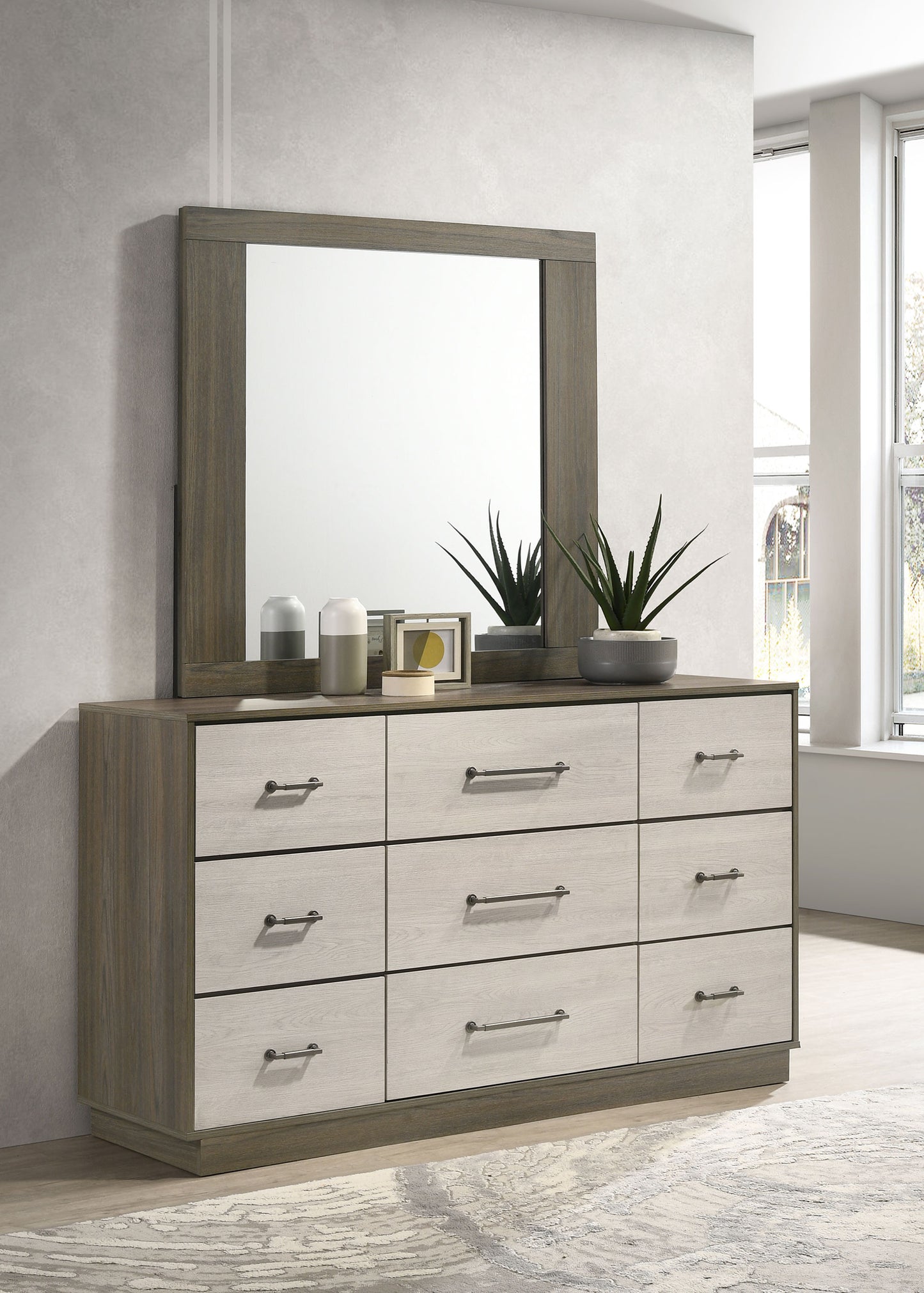 keese 9-drawer dresser with mirror grey oakgrey oak/almond
