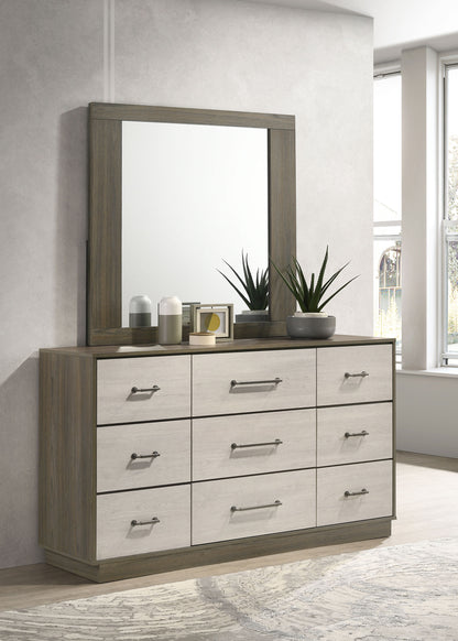 Keese 9-drawer Dresser with Mirror Grey OakGrey Oak/Almond
