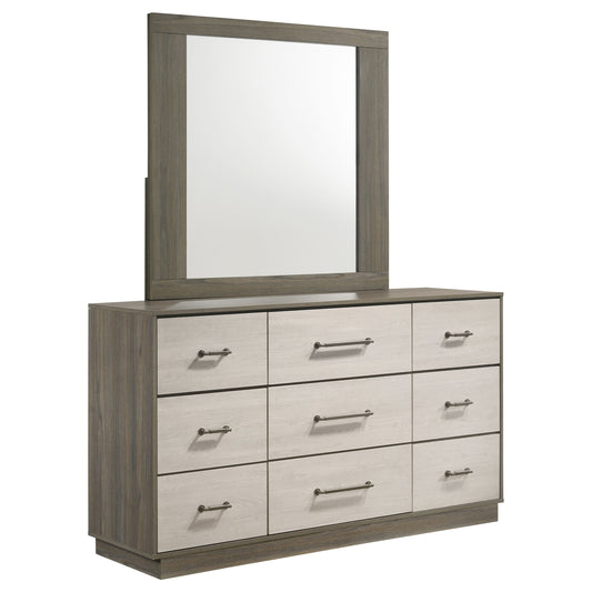 Keese 9-drawer Dresser with Mirror Grey OakGrey Oak/Almond