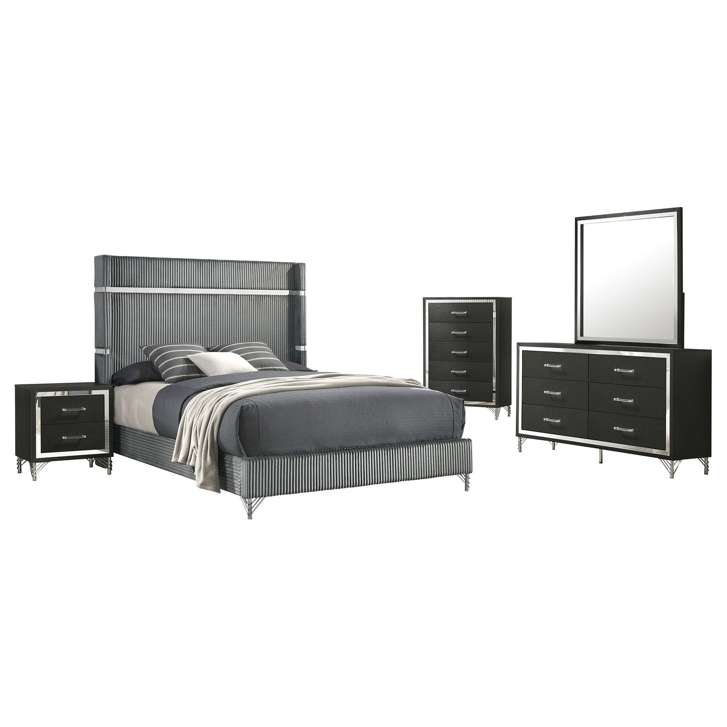 jocelyn 5-piece eastern king bedroom set grey and blackgrey / black