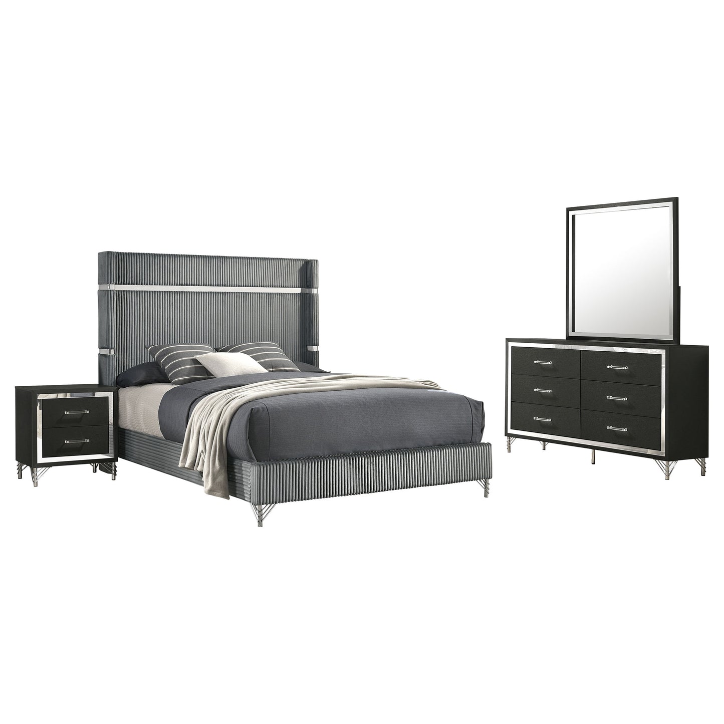 jocelyn 4-piece queen bedroom set grey and blackgrey / black