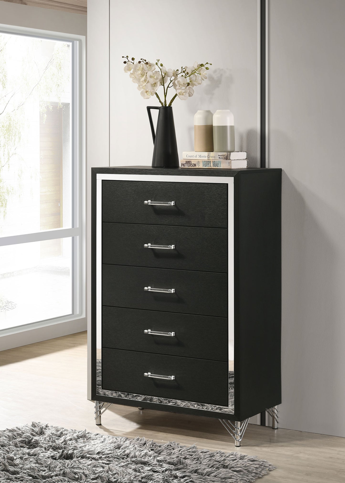 jocelyn 5-drawer bedroom chest of drawers blackblack