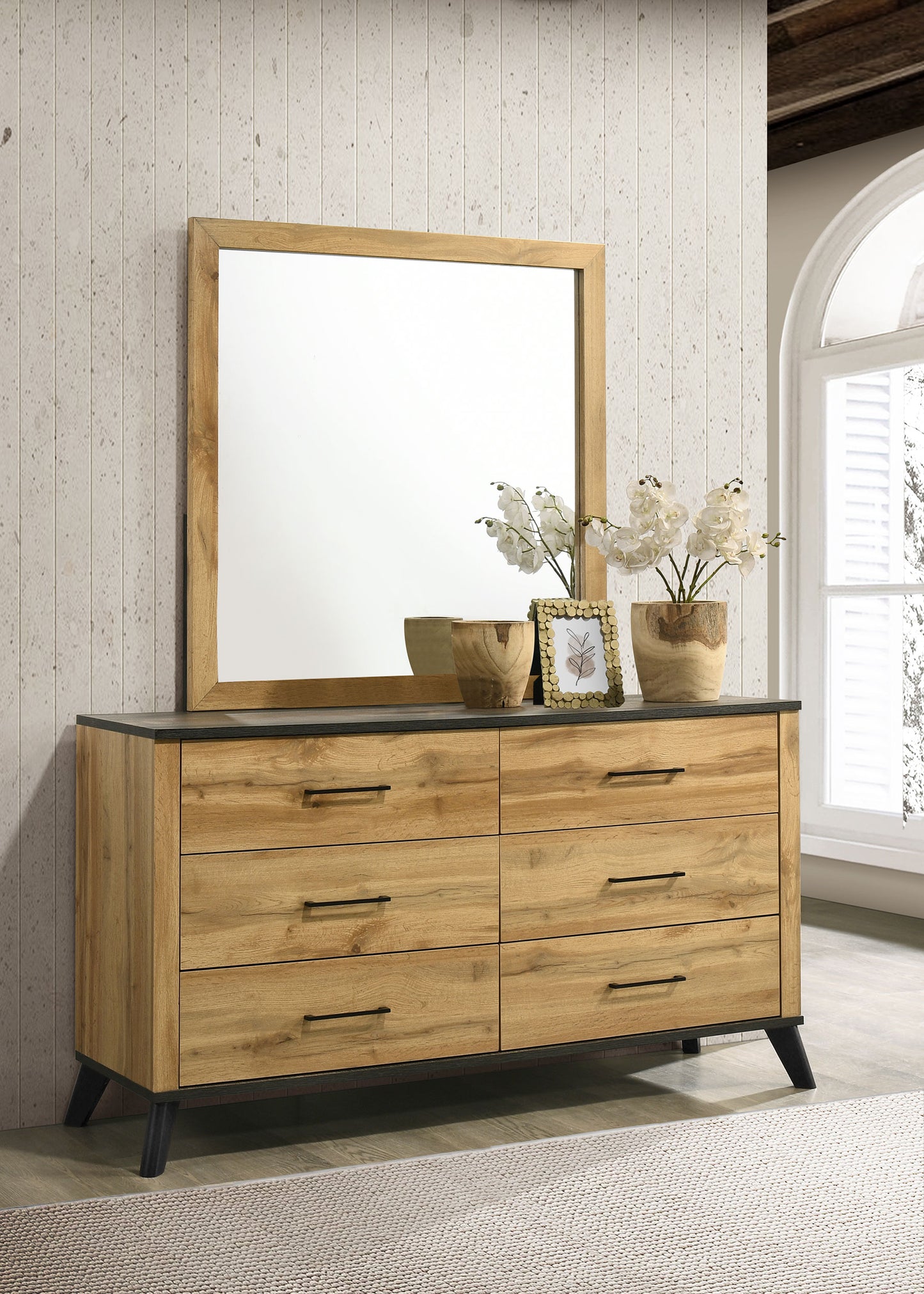 sedona 6-drawer dresser and mirror natural pineweathered brown / natural pine