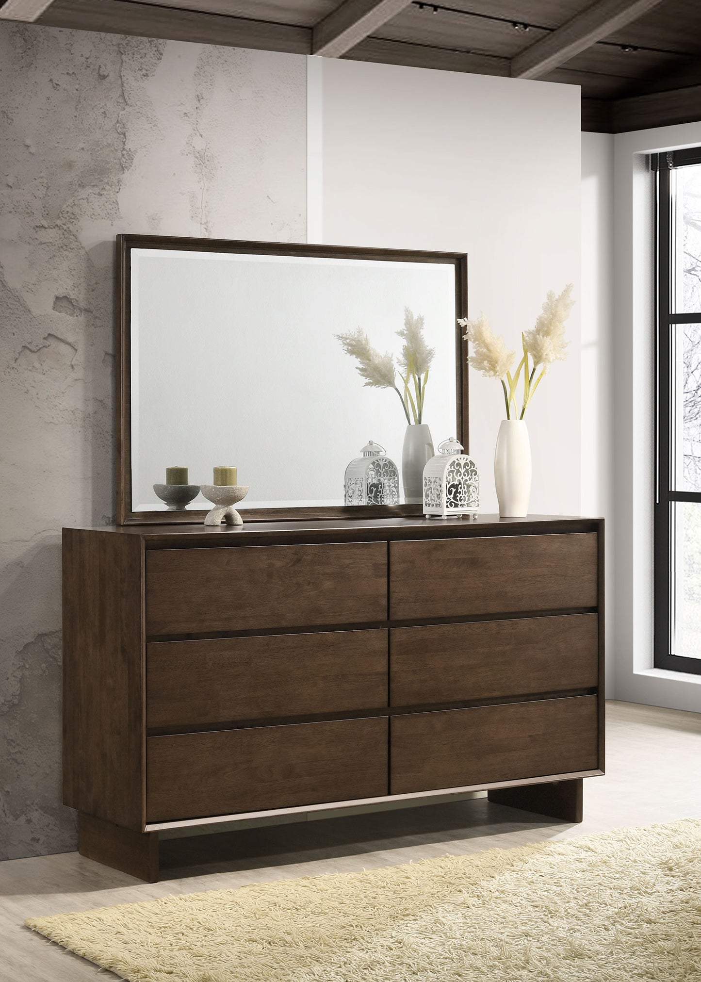 valna 6-drawer dresser and mirror warm brownwarm brown
