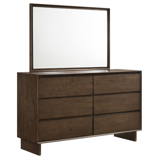 Valna 6-drawer Dresser and Mirror Warm BrownWarm Brown