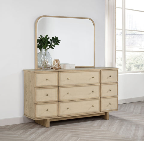 Jessie 9-drawer Dresser and Mirror Beige OakBeige Oak