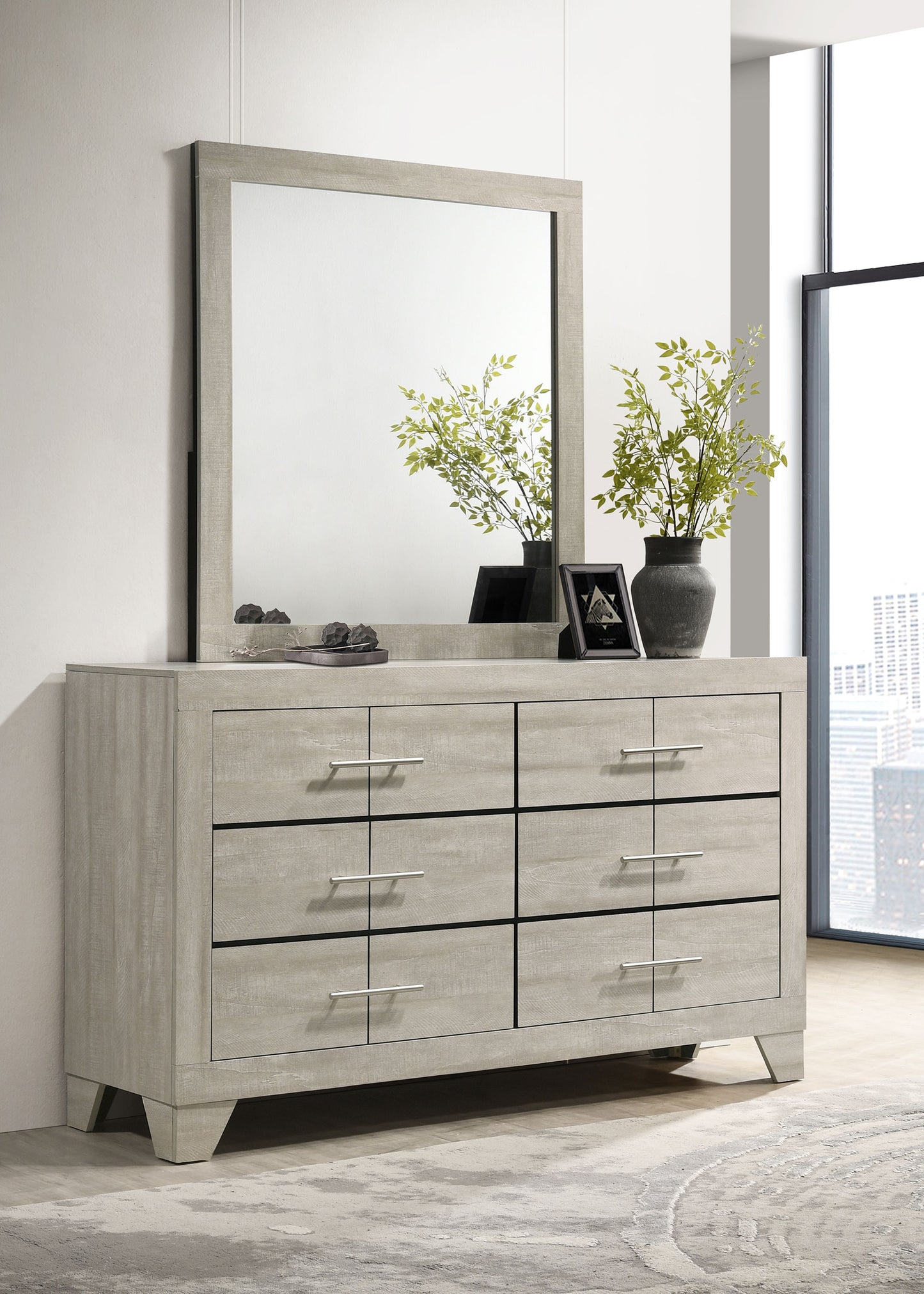 harrington 6-drawer bedroom dresser with mirror rustic cream