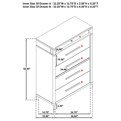 Jason 5-drawer Bedroom Chest of Drawers White