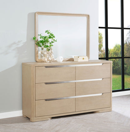 Jodie 6-drawer Bedroom Dresser and Mirror Light Elm