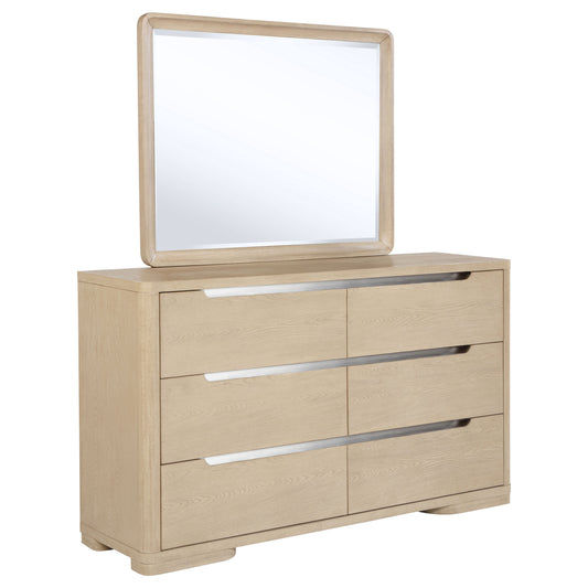 Jodie 6-drawer Bedroom Dresser and Mirror Light Elm