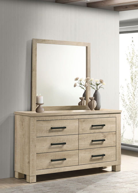 Dayton 6-drawer Bedroom Dresser and Mirror Weathered Oak