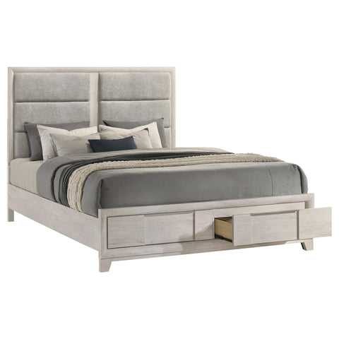 Macedo Eastern King Upholstered Storage Platform Bed Washed Grey