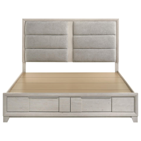 Macedo Eastern King Upholstered Storage Platform Bed Washed Grey