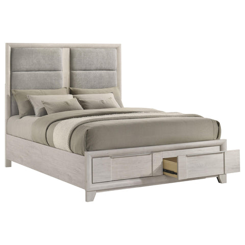 Macedo Queen Upholstered Storage Platform Bed Washed Grey