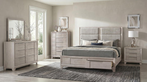 Macedo Queen Upholstered Storage Platform Bed Washed Grey