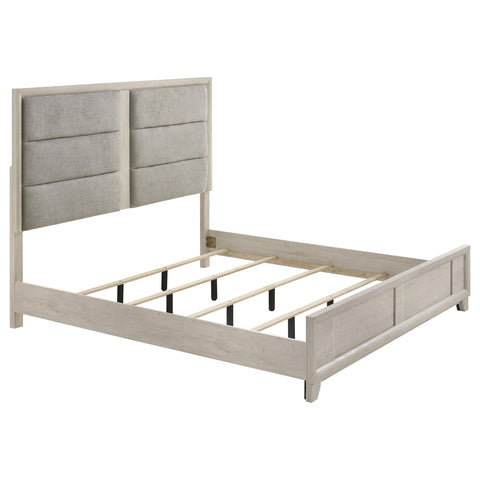 Macedo Eastern King Upholstered Platform Panel Bed Washed Grey