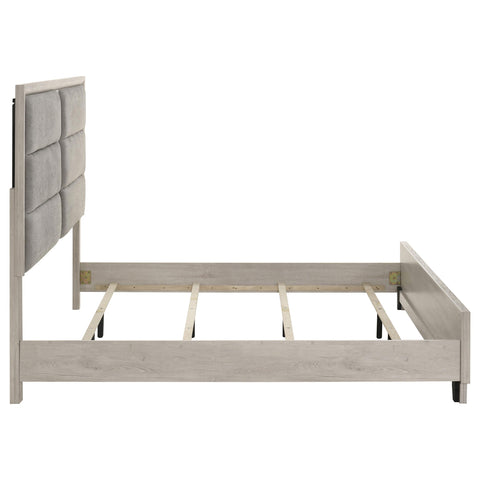 Macedo Eastern King Upholstered Platform Panel Bed Washed Grey