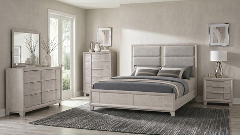 Macedo Eastern King Upholstered Platform Panel Bed Washed Grey