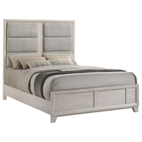 Macedo Queen Upholstered Platform Panel Bed Washed Grey