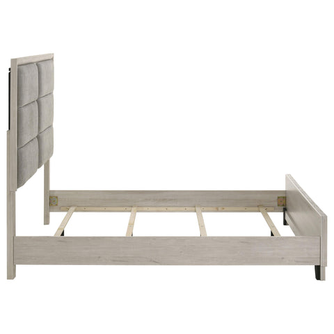 Macedo Queen Upholstered Platform Panel Bed Washed Grey