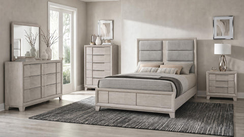 Macedo Queen Upholstered Platform Panel Bed Washed Grey