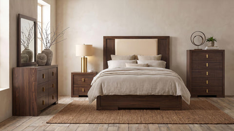 Lior Full Velvet Upholstered Panel Bed Walnut