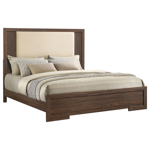 Lior Eastern King Velvet Upholstered Panel Bed Walnut