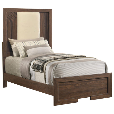 Lior Twin Velvet Upholstered Panel Bed Walnut