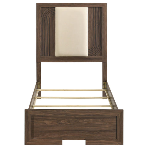Lior Twin Velvet Upholstered Panel Bed Walnut