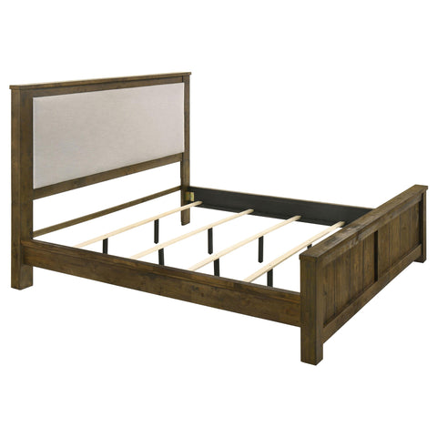 Beller Eastern King Linen Upholstered Panel Bed Rustic Brown