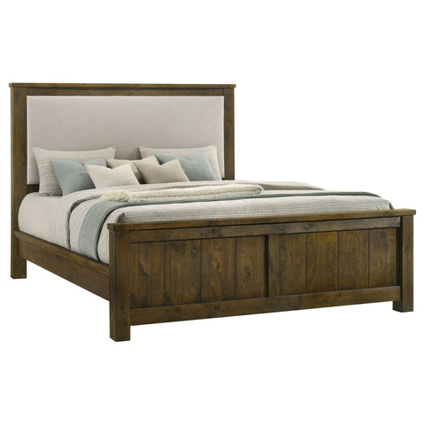 Beller Eastern King Linen Upholstered Panel Bed Rustic Brown