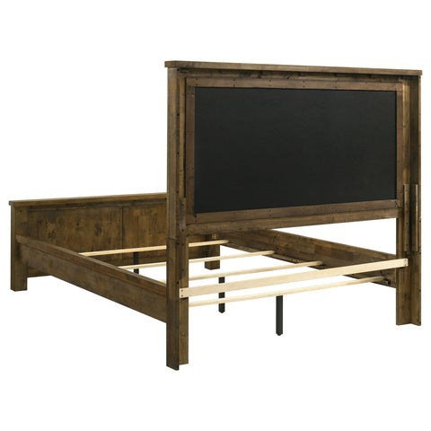 Beller Queen Linen Upholstered Panel Bed Rustic Brown